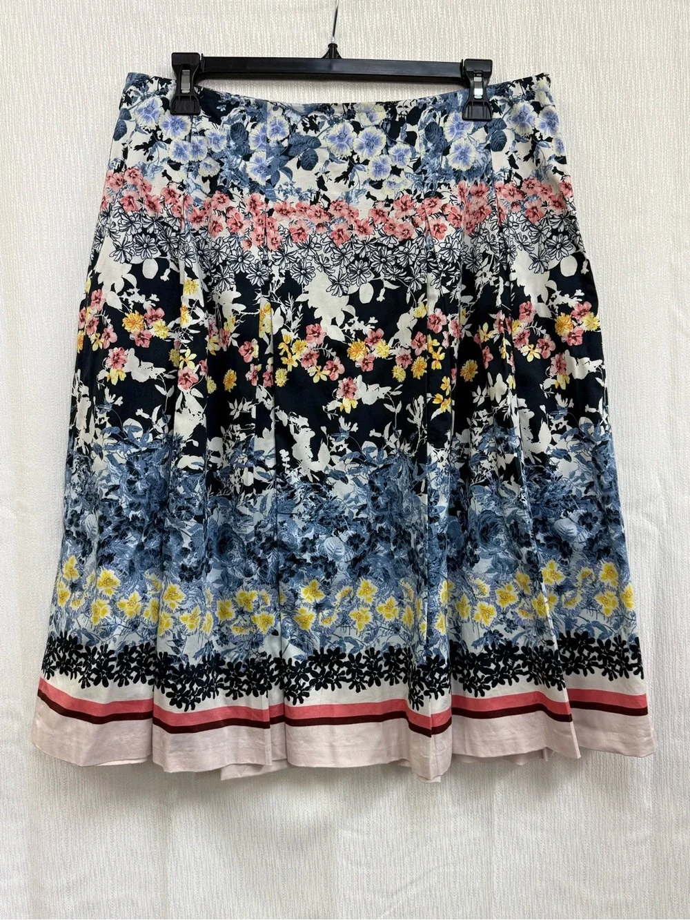Talbots Floral Tiered Midi Skirt in Navy, Blue, Yellow & Pink